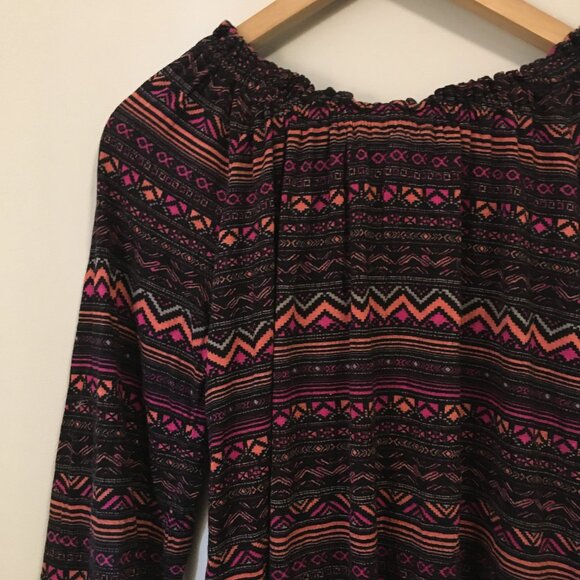 Tribal Print Ruched Smocked Collar Viscose Top - Picture 7 of 16